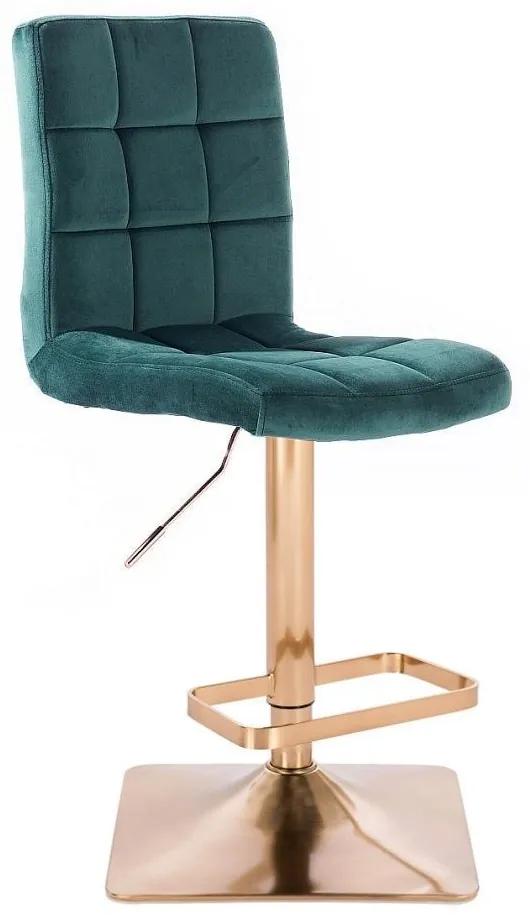 LuxuryForm DESIGN Barová stolička TOLEDO VELUR na zlatej hranatej podstave - zelená