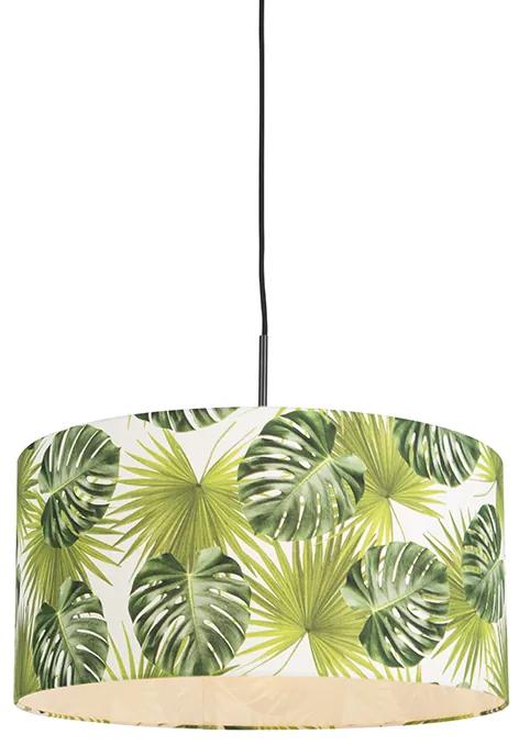 Botanické závesné svietidlo čierne s tienidlom s listami 50 cm - Combi 1