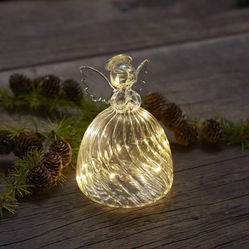 SIRIUS LED svetelný sklenený anjel, 13 cm, číry