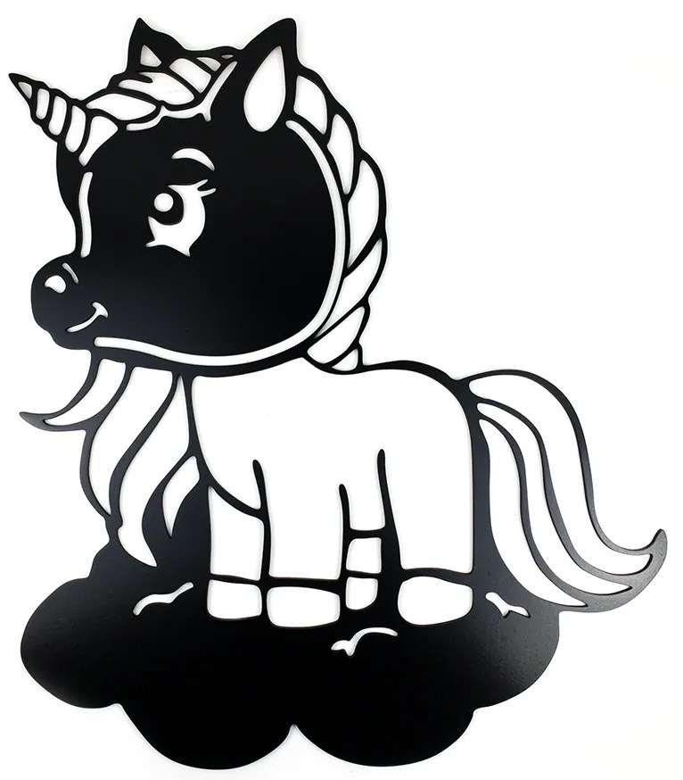 Veselá Stena Drevená nástenná dekorácia Roztomilý jednorožec čierny