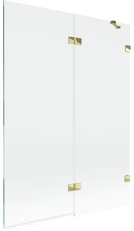 Mexen Lunar, 2-krídlová vaňová zástena pravá 130 x 150 cm, číre sklo, zlatá lesklá, 897-130-100-50-00-P
