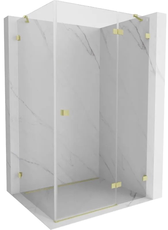 Mexen Lunar, pravostranný výklopný sprchový kút 95 x 90 cm, 8mm číre sklo, zlatý kartáčovaný - 834-095-090-55-00-P