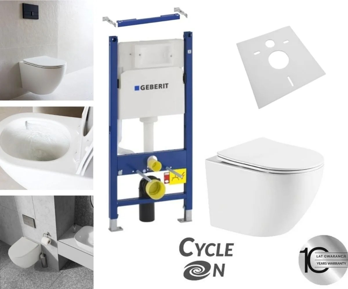 Geberit Geberit, závesný set pod omietku Duofix Delta + závesná WC misa Desna s toaletným sedadlom z duroplastu, Vortex splachovanie, biela lesklá, LAV-SETDESNAGEB