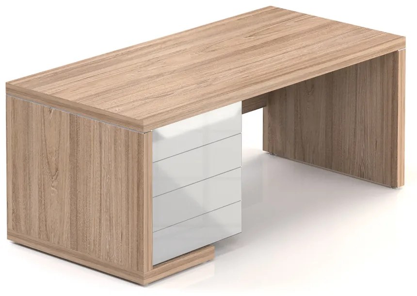 Stôl Lineart 180 x 85 cm + ľavý kontajner, brest svetlý / biela