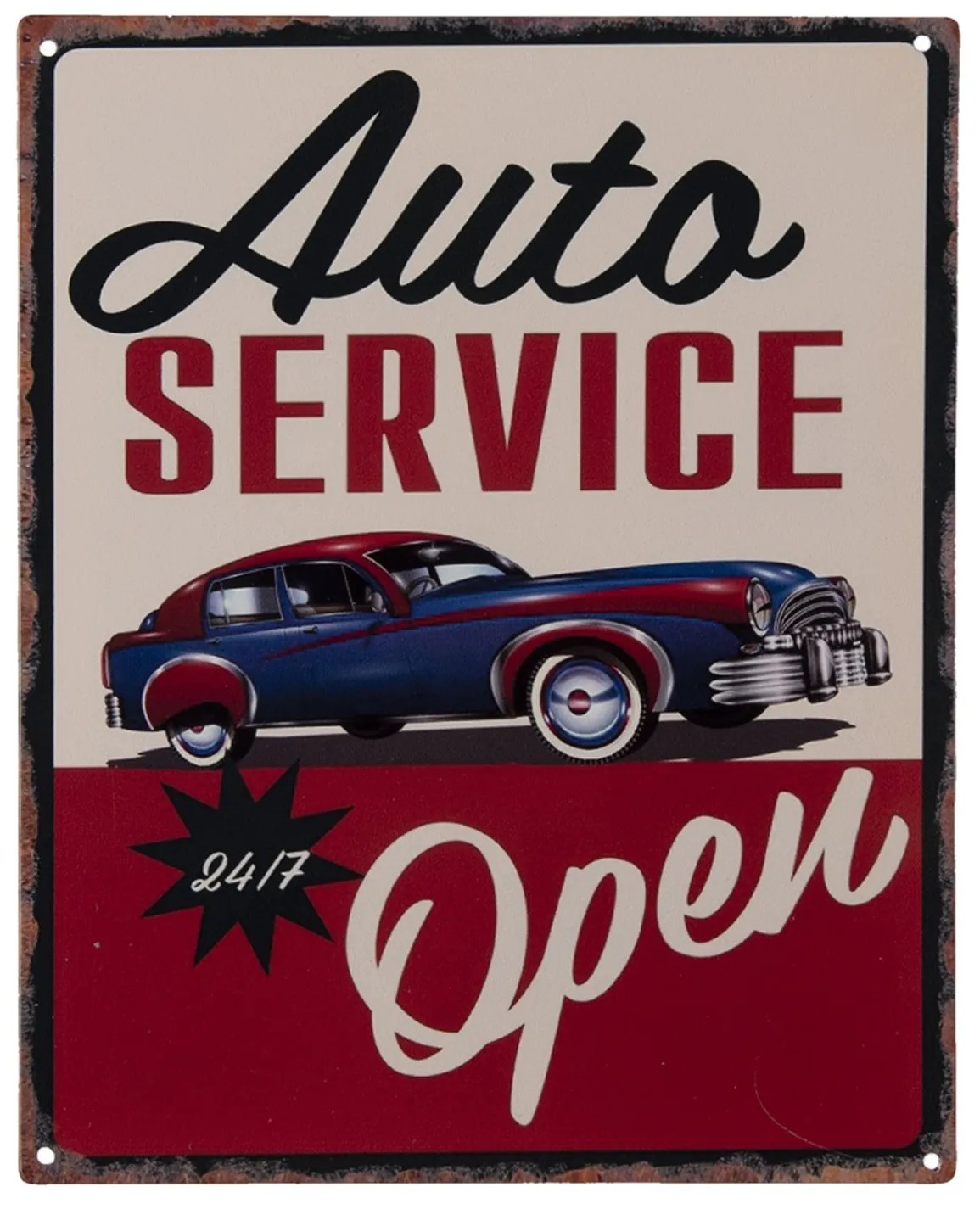 Nástenná kovová ceduľa Auto Service Open - 25 * 20 cm