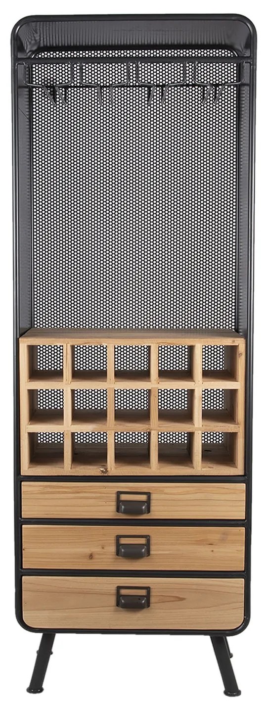 Kovovo-drevená retro skriňa na víno a poháre Bartion - 57*35*163 cm