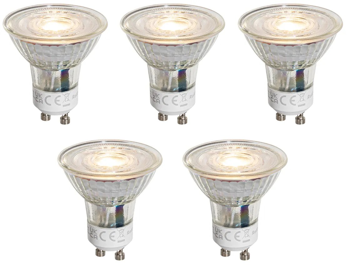Sada 5 stmievateľných LED žiaroviek GU10 50 mm číra 4,5 W 365 lm 2700 K