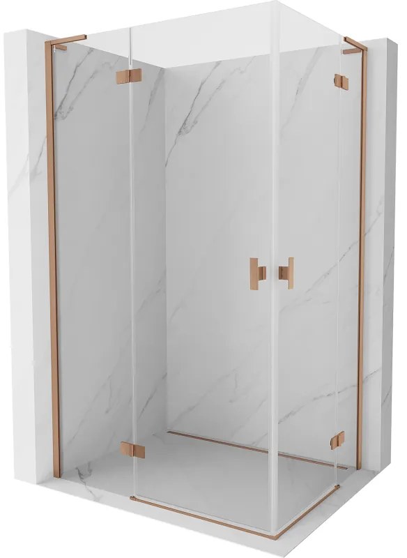 Mexen Mist-H L Duo, 2-krídlový sprchový kút 110 x 75 cm, číre sklo, medený matný profil, 8A5L-110L-075P-65-00
