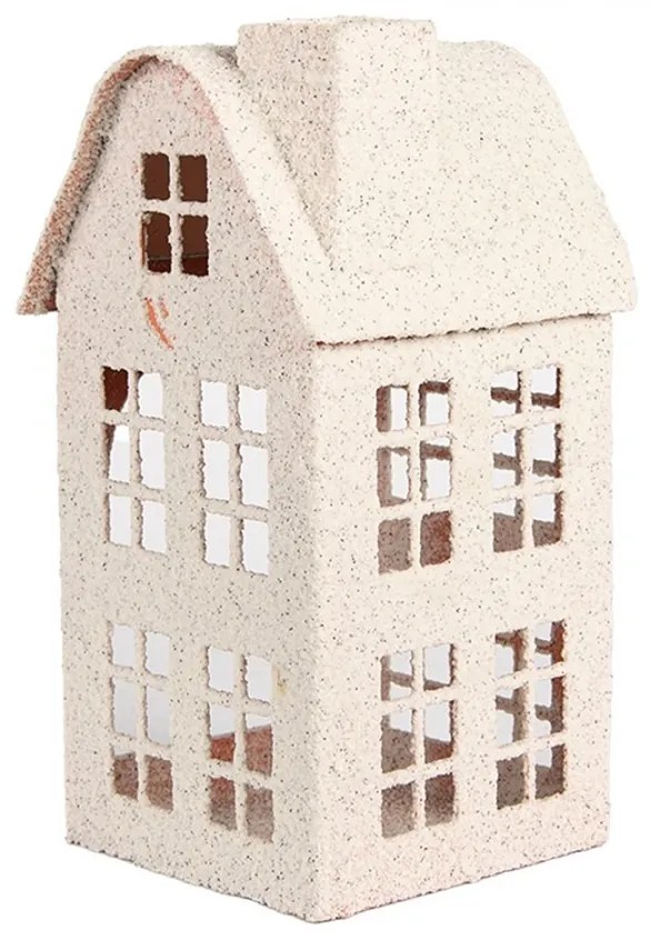 Béžový antik kovový svietnik domček Vintage House - 14*14*26 cm