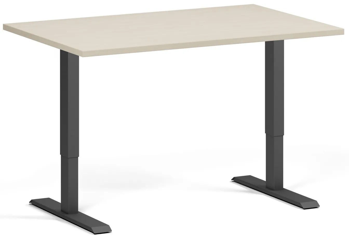 Výškovo nastaviteľný stôl, 120x80 cm, 2 motory, čierna podnož, breza