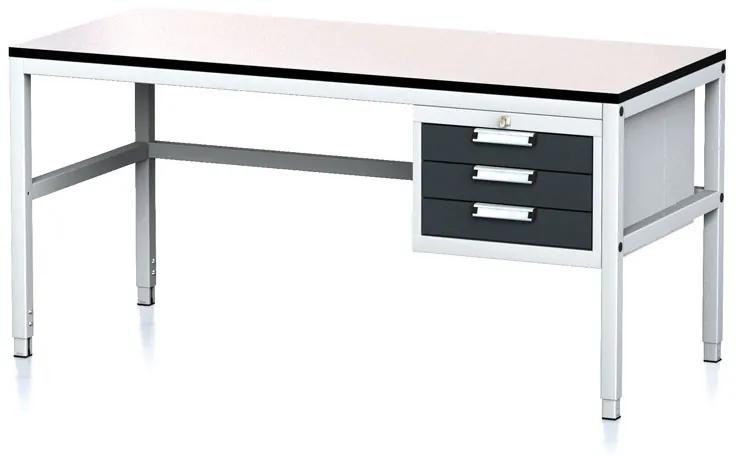 Alfa 3 Nastaviteľný dielenský stôl MECHANIC II, 3 zásuvkový box na náradie, 1600x700x745-985 mm, sivá/antracit