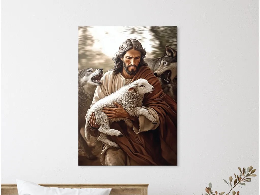 drevko | Obraz V náručí Dobrého pastiera