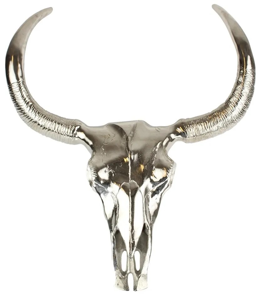 Strieborná kovová nástenná dekorácia lebka - 41 * 11 * 43cm