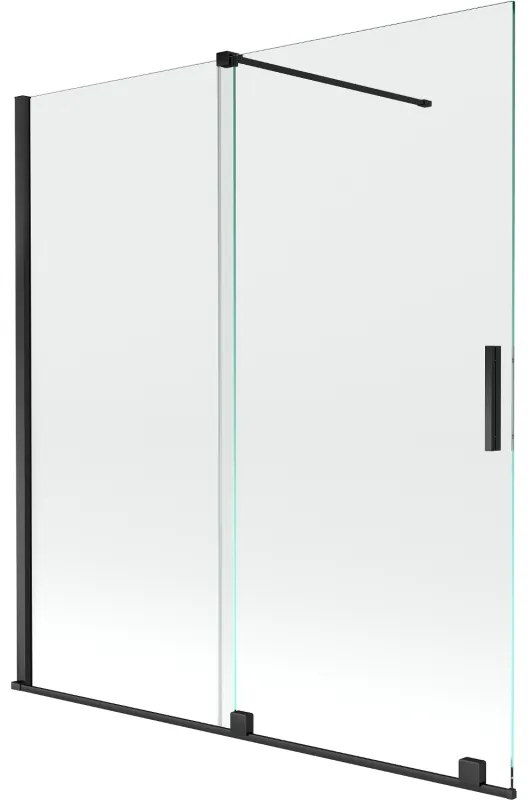Mexen Velar, 2-krídlová posuvná vaňová zástena 150 x 150 cm, 8mm číre sklo, čierna matná, 896-150-000-01-70