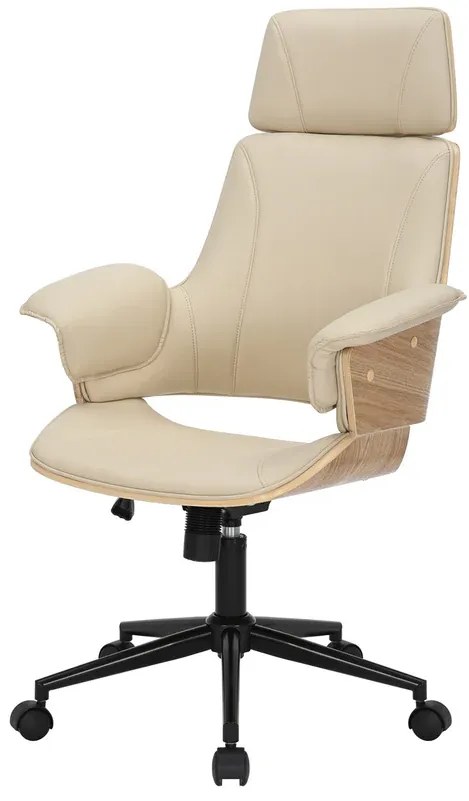Kancelárska stolička otočná MANHATTAN 44-54 cm umelá koža krémovo béžová a dubové drevo
