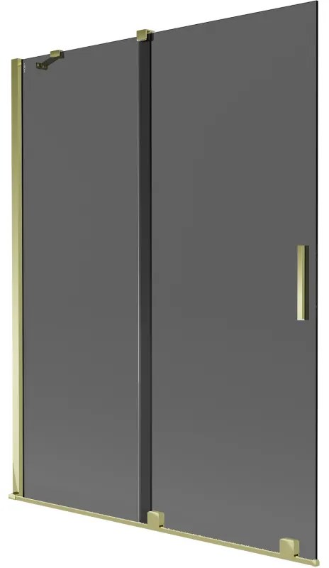 Mexen Velar, 2-krídlová posuvná vaňová zástena 130 x 150 cm, 8mm šedé sklo, zlatá lesklá, 896-130-000-41-50