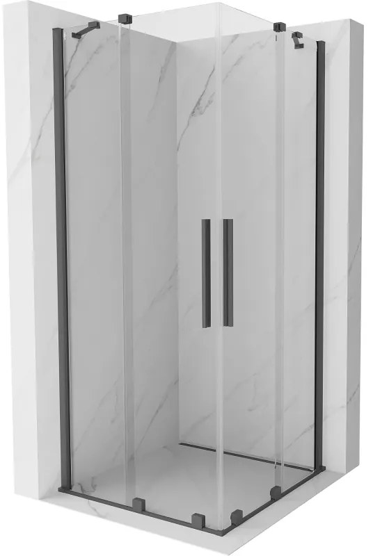 Mexen Velar Duo, sprchový kút s posuvnými dverami 90(dvere) x 90(dvere) cm, 8mm číre sklo, grafitový profil, 871-090-090-02-66