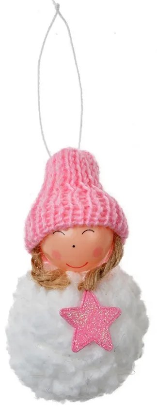Bielo-ružová látková závesná dekorácia anjel s hviezdičkou - Ø 5 * 9 cm