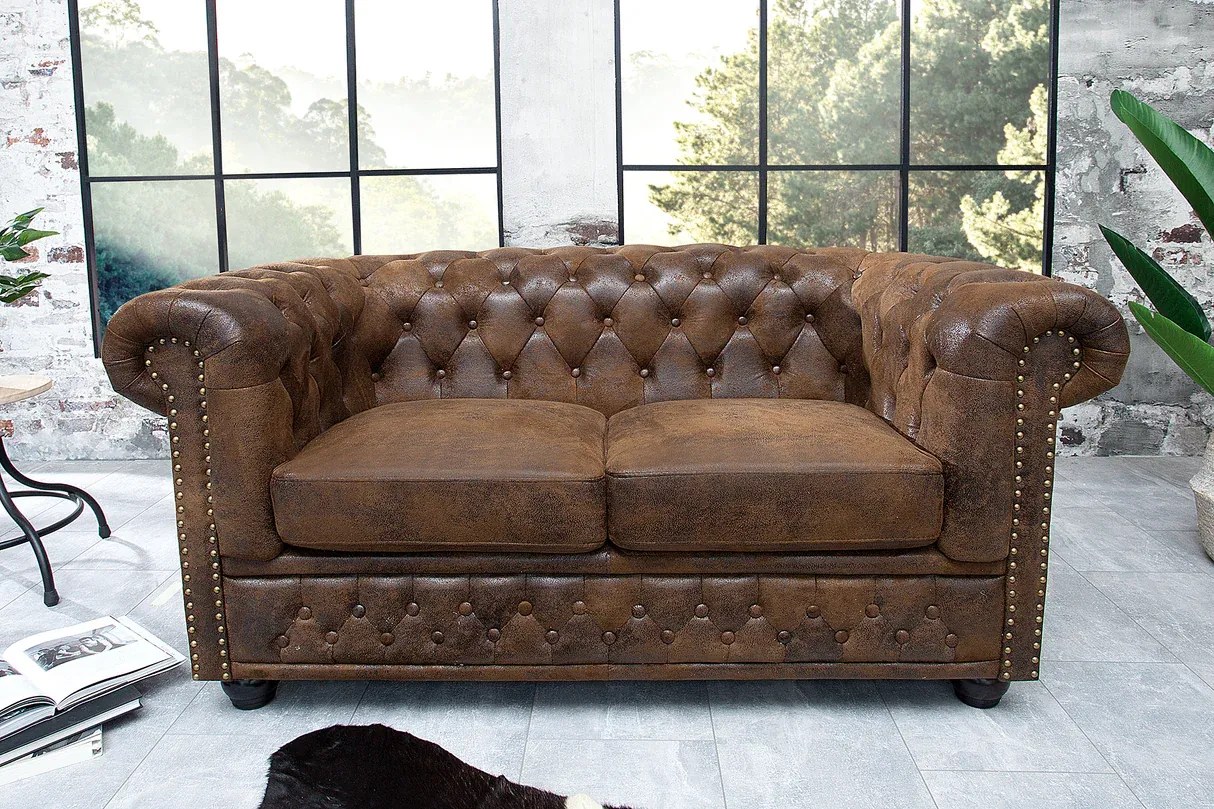 Pohovka CHESTERFIELD Dvojsedačka, Vintage, hnedá