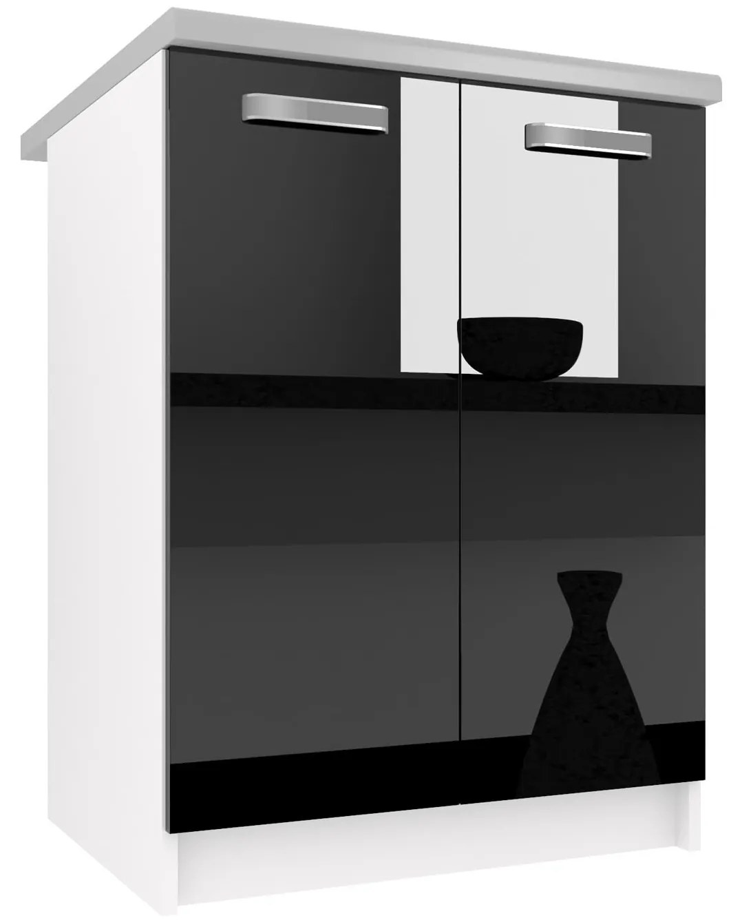 Kuchynská skrinka Belini spodná 60 cm čierny lesk s pracovnou doskou INF SD2-60/0/WT/B/0/F