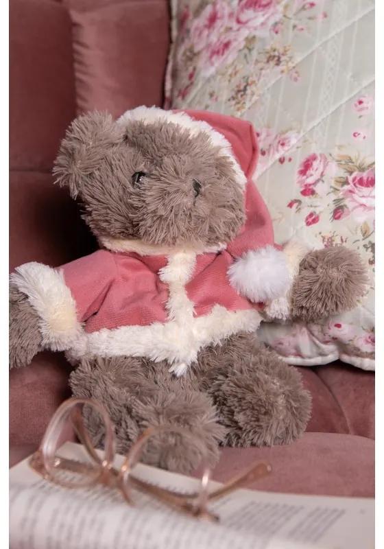 Hnedý plyšový medvedík v kabátiku a čiapočke - 19*19*30 cm