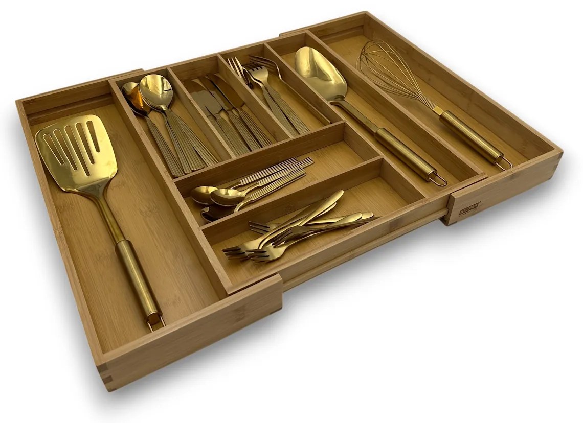 Nastaviteľný organizér do zásuvky, príborník – KESPER bambusový 35 – 58 x 43 cm