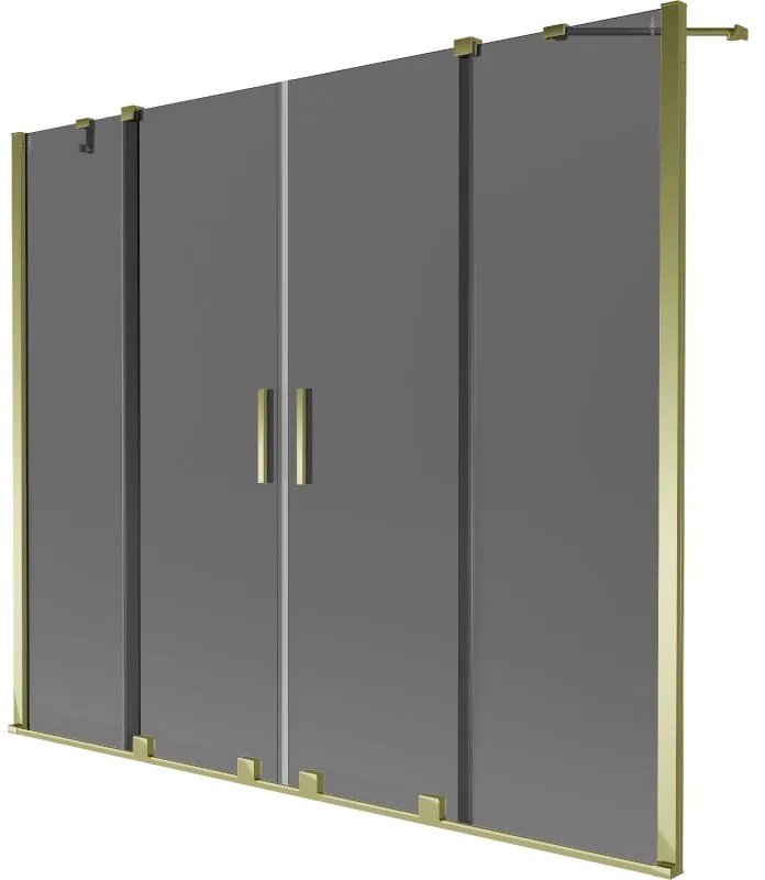 Mexen Velar Duo, 2-krídlová posuvná vaňová zástena 180 x 150 cm, 8mm šedé sklo, zlatá lesklá, 896-180-000-42-50