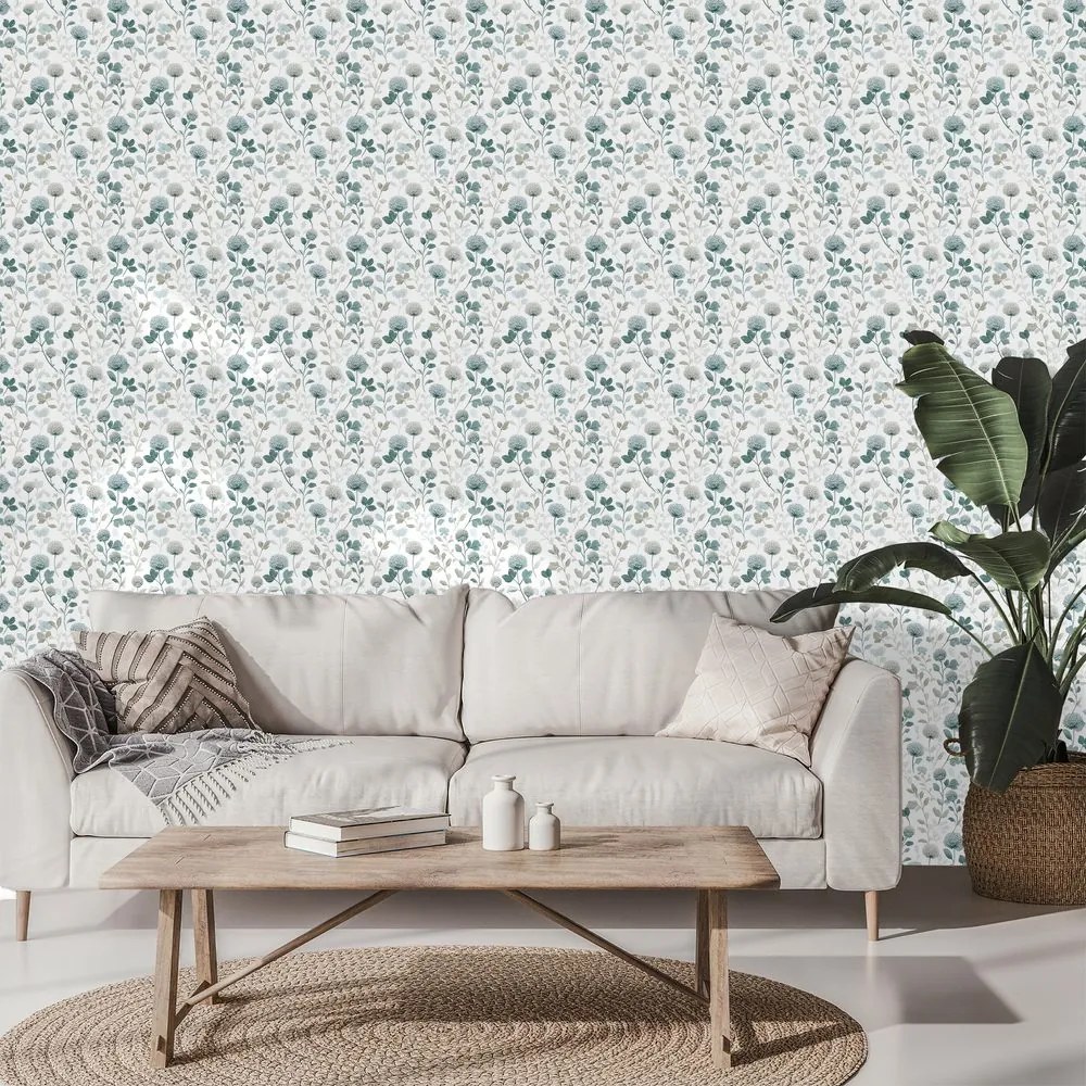 Samolepiaca tapeta jemné modré kvety s listami