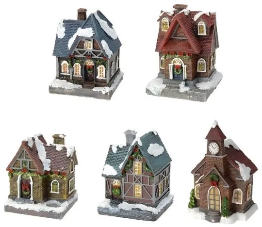 Set vianočných domčekov s LED, 5 ks