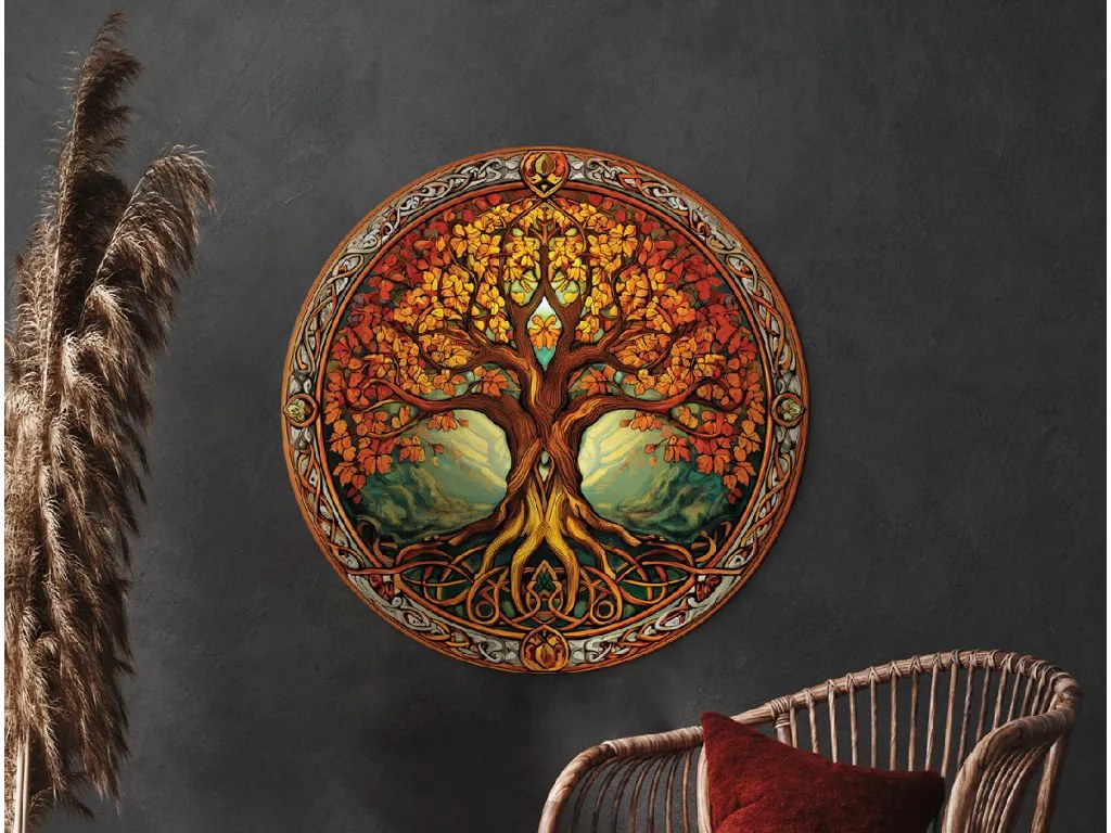 drevko | Okrúhly Strom života Jeseň 45 x 45 cm