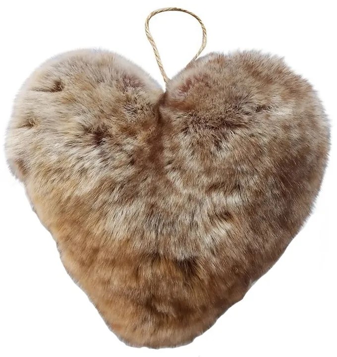 Závesná dekoratívne ozdoba chlpaté hnedé srdce - 15 * 6 * 15cm
