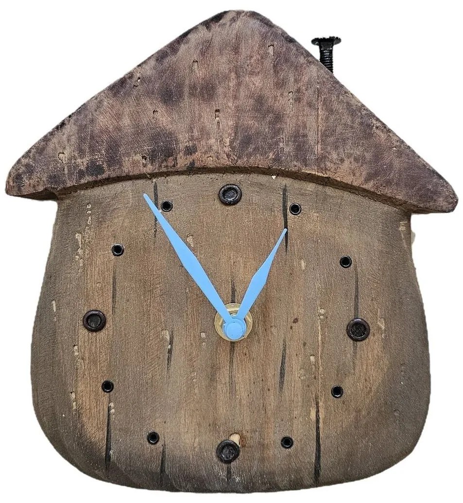 Drevené stolné hodiny v tvare domčeka,modré ručičky - 18*5*19 cm / 1*AA