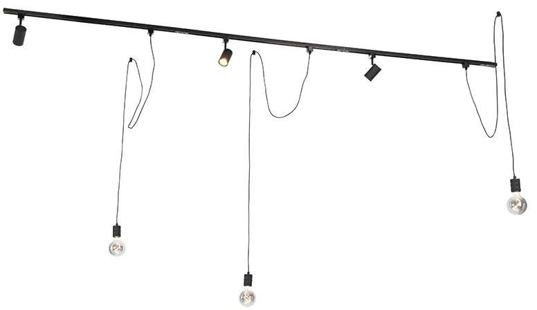 1-fázový koľajnicový systém s 3 reflektormi a 3 závesnými lampami čierny - Cavalux Jeana