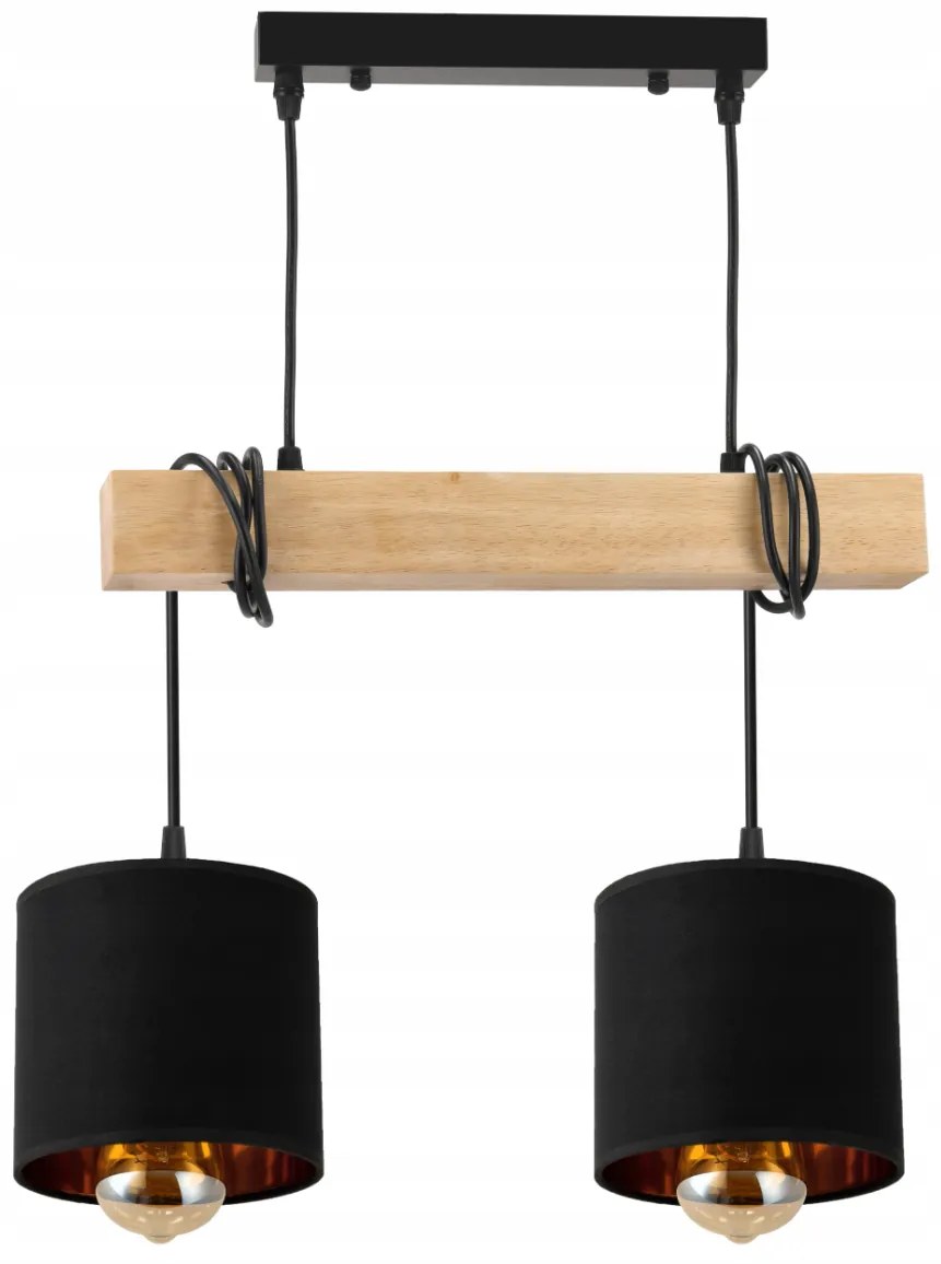 BERGE Závesné stropné svietidlo LED drevený trámový 2xE27 Luster Loft Lampshade Gold