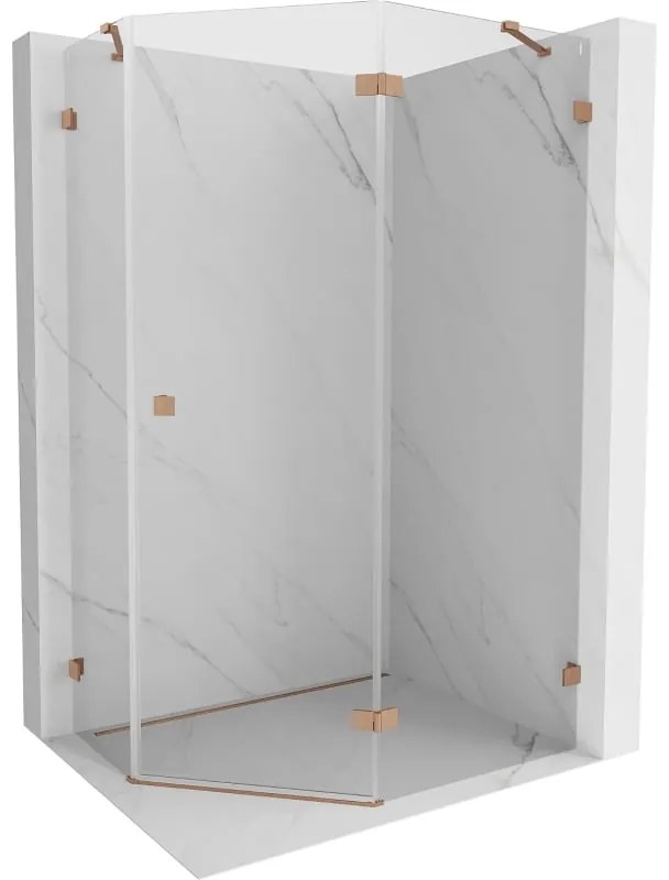 Mexen Lunar, päťuholníkový sprchový kút s pravým sklonom 90 x 80 cm, 8mm číre sklo, profil medená matná, 831-090P-080L-65-00-P