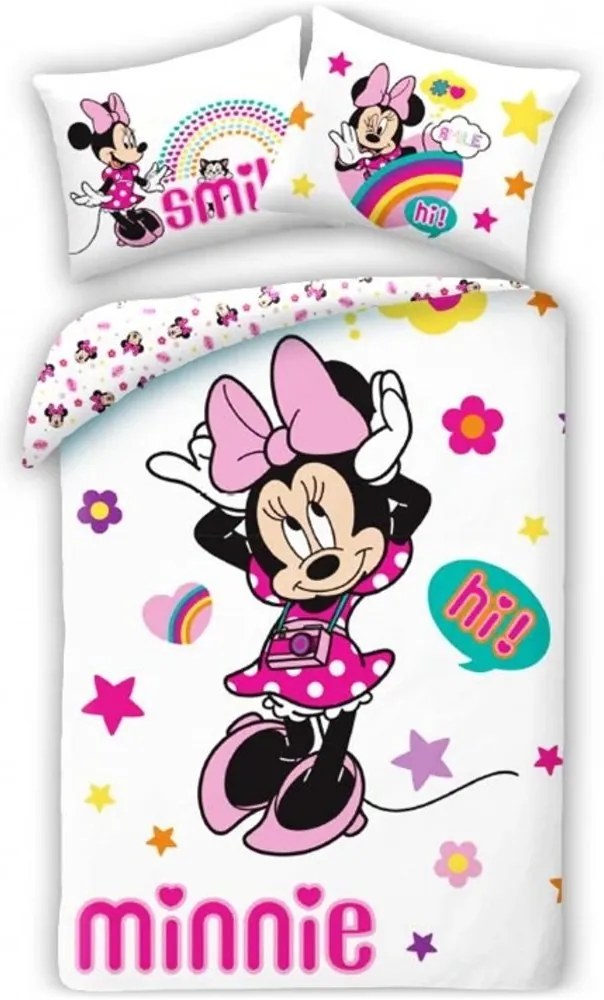 Bavlnené posteľné obliečky Minnie Mouse - Disney - motív Hi &amp; Smile - 100% bavlna - 70 x 90 cm + 140 x 200 cm
