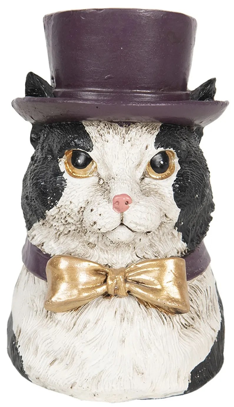 Dekoratívne soška mačky s klobúkom a zlatým motýlikom - 8 * 8 * 13 cm