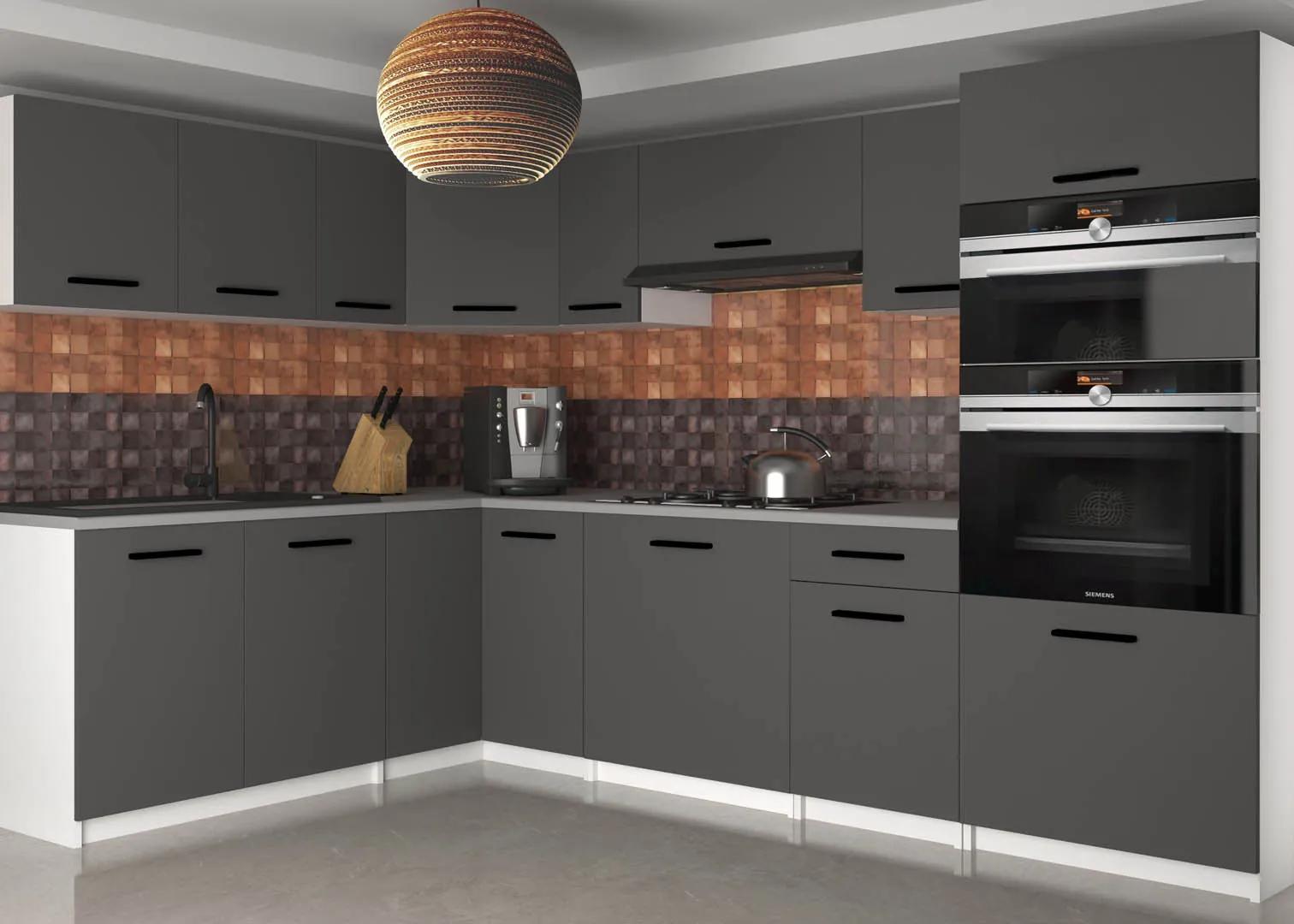 Kuchynská linka Belini 420 cm šedý mat s pracovnou doskou Uniqagrande TOR UNIQAGRANDE/5/WT/SR/0/B1