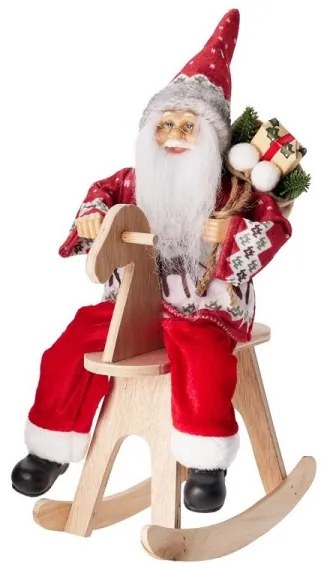 Santa Claus v škandinávskom svetri na hodjacom koni 35 cm