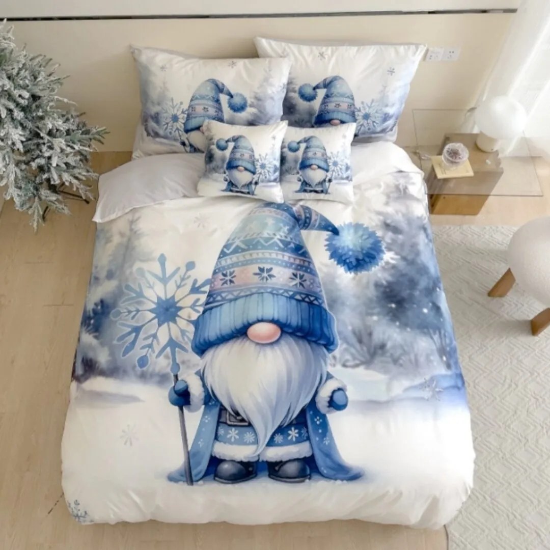 3 dielne 3D obliečky Vianočné Gnome modrý 200x140cm+90x70cm TiaHome