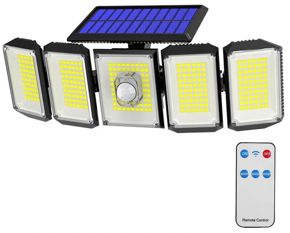5 panelová otočná 300 LED- ová solárna lampa