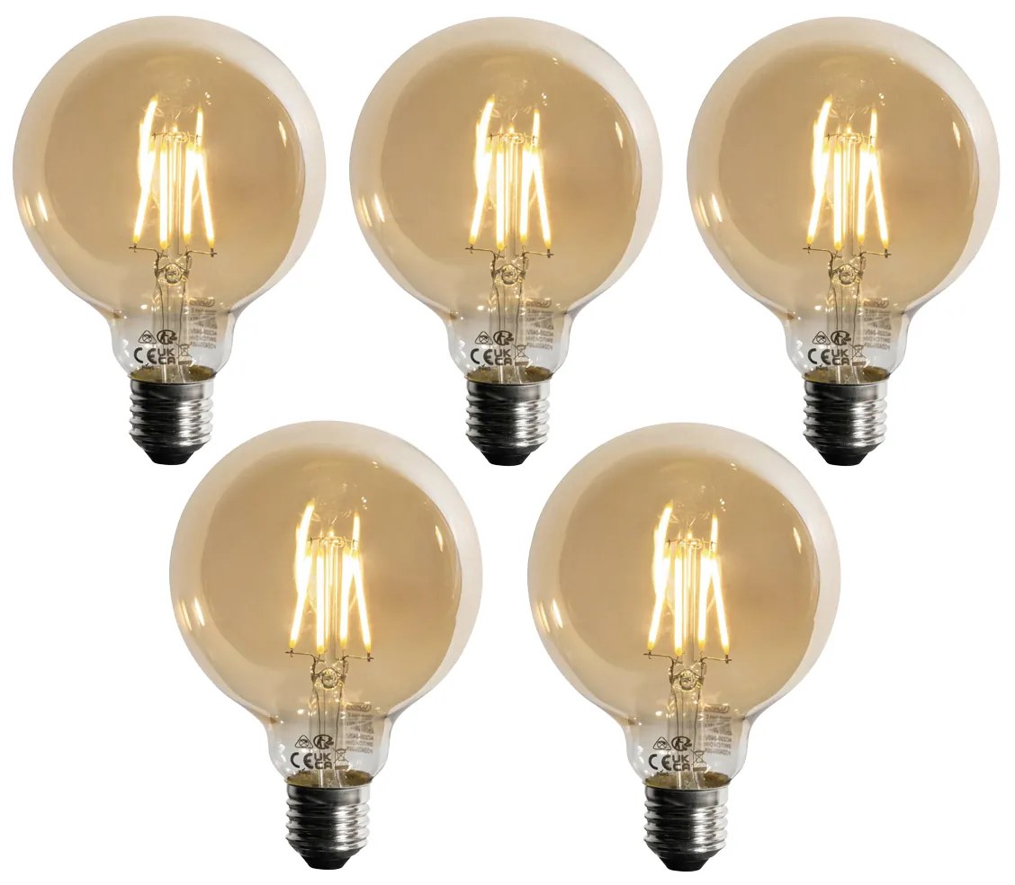 Sada 5 ks E27 3-stupňová stmievateľná LED žiarovka zlatá G95 4W 450lm 2700K