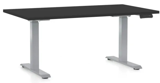 Výškovo nastaviteľný stôl OfficeTech D, 120 x 80 cm, sivá podnož, čierna