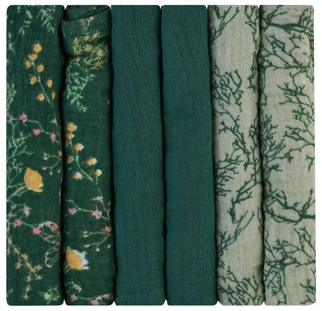 Plienky mušelínové 30x30 cm 6ks Secret Garden Green
