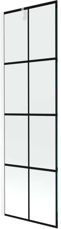 Mexen Next, vaňová zástena 1-krídlová 60 x 150 cm, fixné krídlo, 6 mm číre sklo s čiernym vzorom, biely profil, 895-060-000-00-77-20