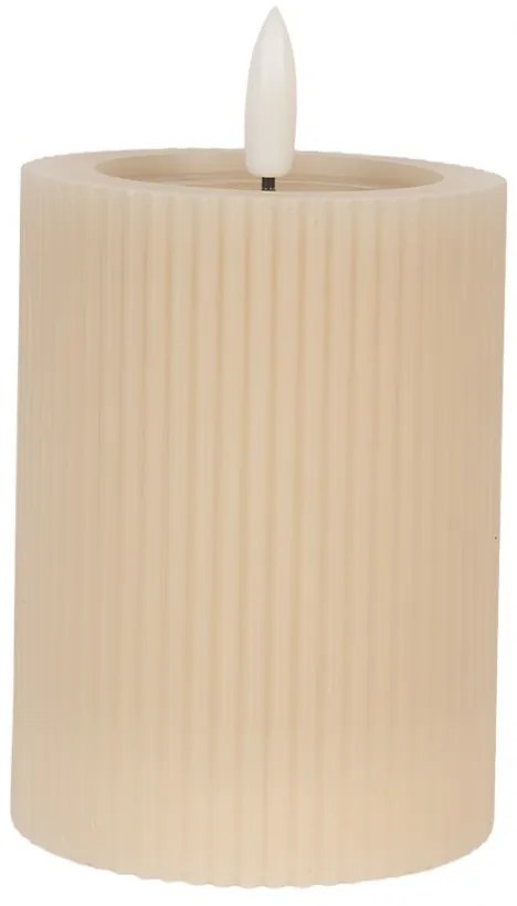 Béžová valcová sviečka s vrúbkovaním Led Candle - Ø 8*13 cm / 2*AA