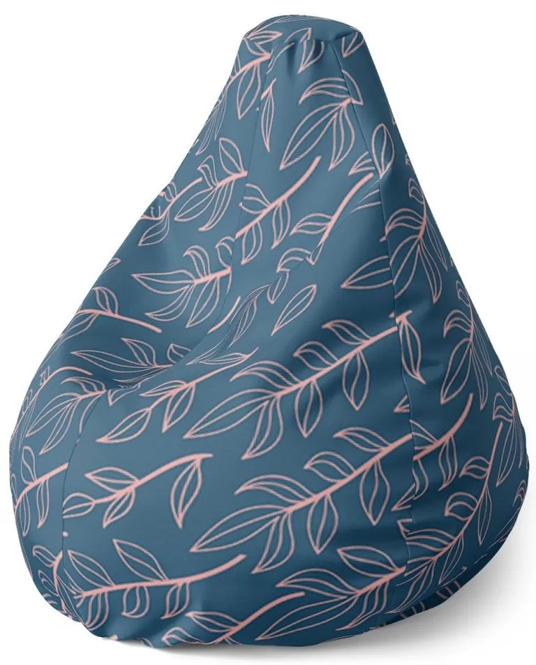 Sedací vak Pear ružové maľované lístky - detský, modrá
