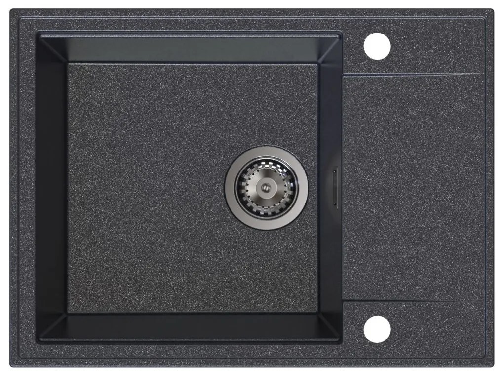 Sink Quality Sink55, kuchynský granitový drez 620x460x215 mm + grafitový sifón, čierna škvrnitá, SKQ-SINK.B.1KKO.XB