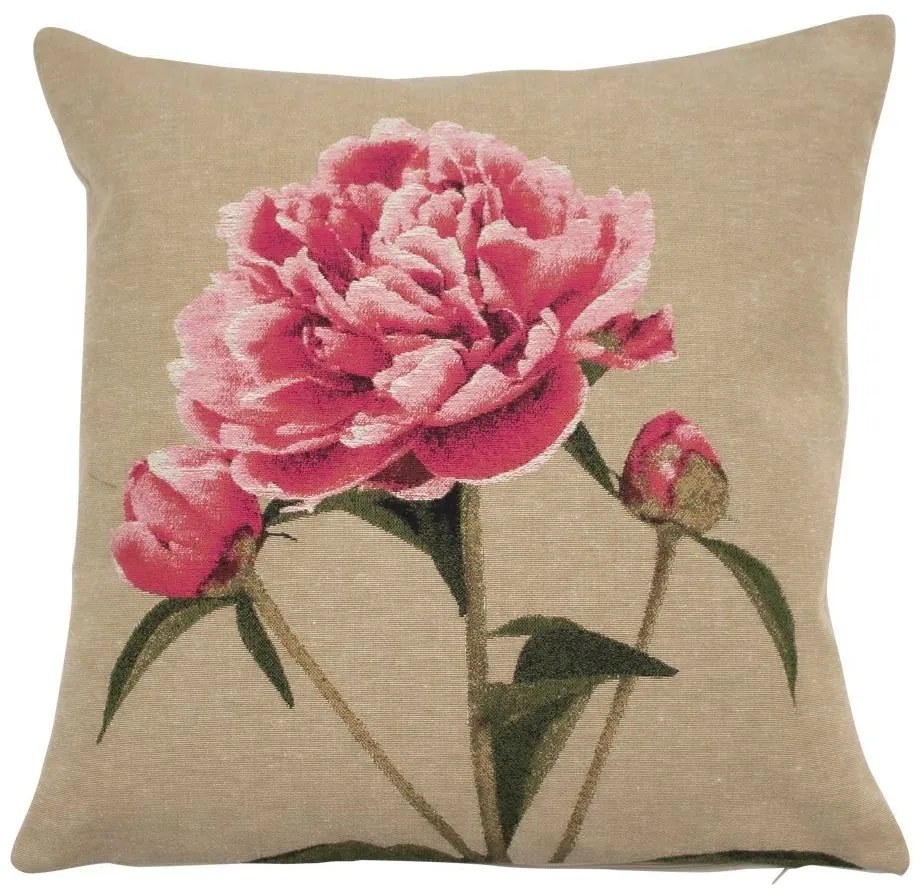 Béžový gobelínový vankúš s ružovou pivóniou - 45 * 15 * 45cm