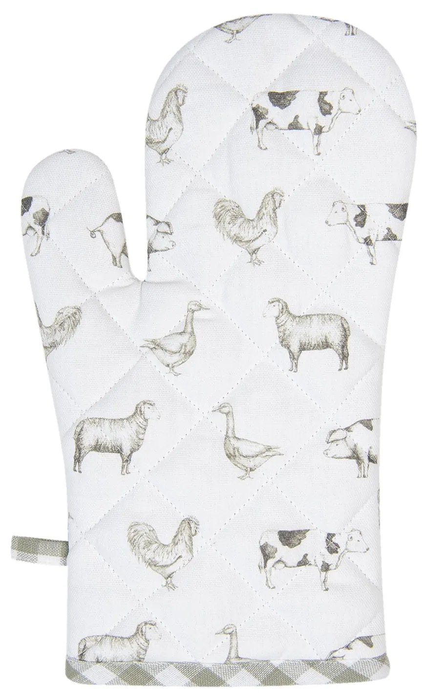 Bavlnená kuchynská chňapka Country Life Animals bielo-zelená - 16 * 30 cm